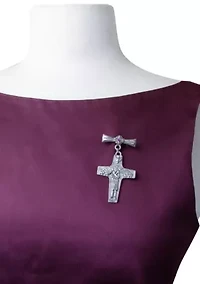 Pewter Tone Siam Red Stone Pope Francis Cross Pin
