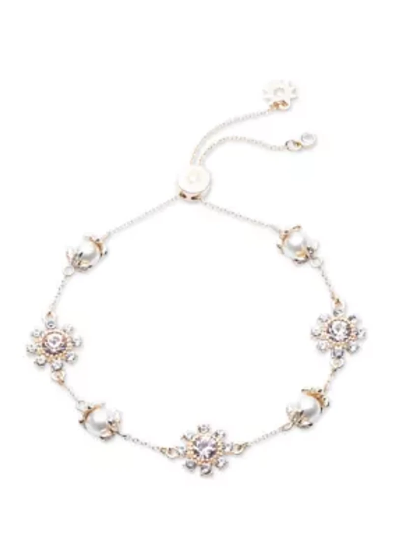 Gold Tone Pink Pearl Stone Slider Bracelet