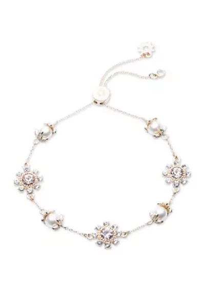 Gold Tone Pink Pearl Stone Slider Bracelet