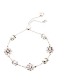 Gold Tone Pink Pearl Stone Slider Bracelet