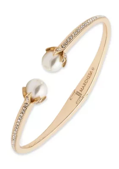 Gold Tone White Pearl Cuff Bracelet