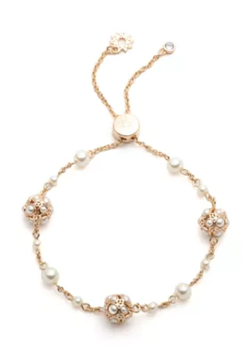 Gold Stationed Pearl Slider Bracelet