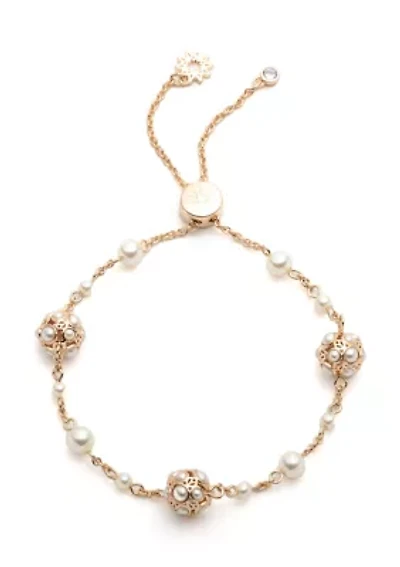Gold Stationed Pearl Slider Bracelet