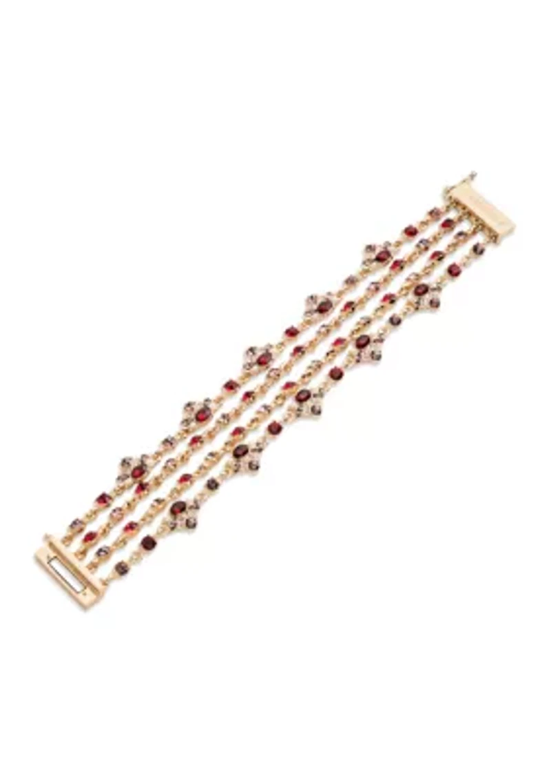  Siam Multi Row Gold Tone Flex Bracelet