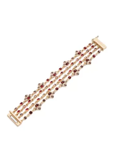  Siam Multi Row Gold Tone Flex Bracelet