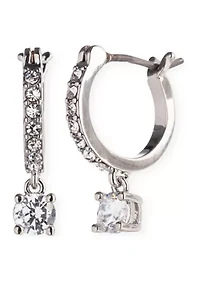 Silver Tone Crystal Huggie Drop Earrings