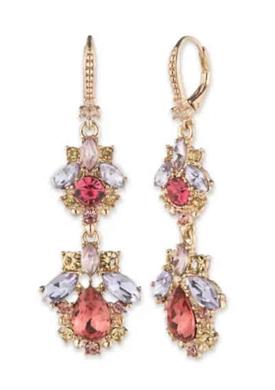 Women's Gold Tone Blue Crystal Double Drop Earrings