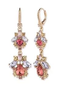 Women's Gold Tone Blue Crystal Double Drop Earrings