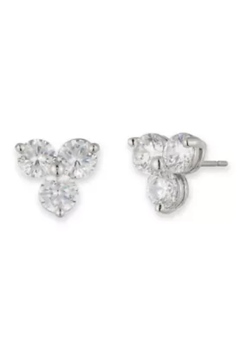 Silver Tone Crystal White Stud Earrings