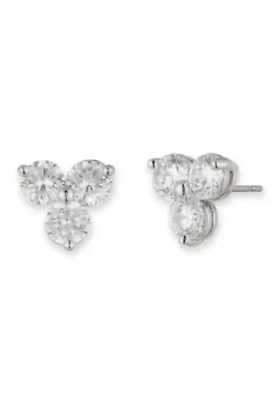 Silver Tone Crystal White Stud Earrings