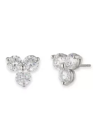 Silver Tone Crystal White Stud Earrings