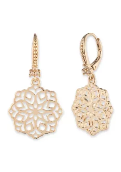 Gold Tone Filigree Drop Earrings