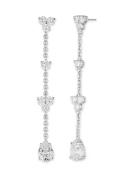 Silver Tone Crystal White Stationed Linear Earrings
