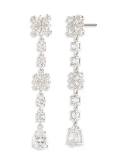 Silver Tone Crystal Linear Earrings