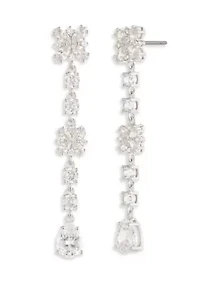 Silver Tone Crystal Linear Earrings