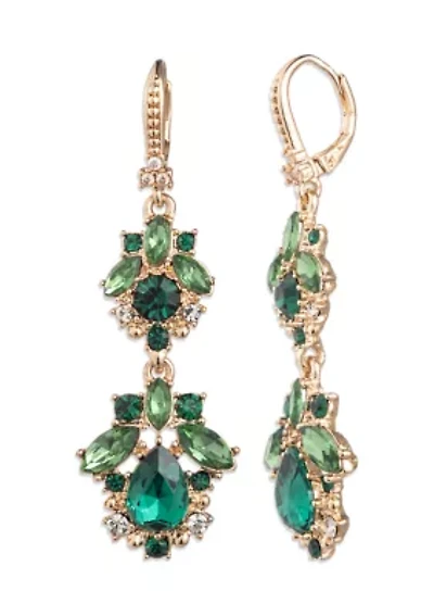 Women's Gold Tone Blue Crystal Double Drop Earrings