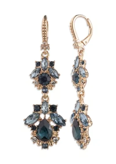 Women's Gold Tone Blue Crystal Double Drop Earrings