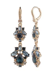 Women's Gold Tone Blue Crystal Double Drop Earrings