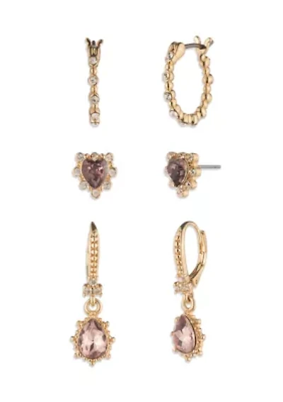 Heart Stone Trio Earring Set