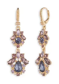 Gold Tone Purple Double Drop Earrings