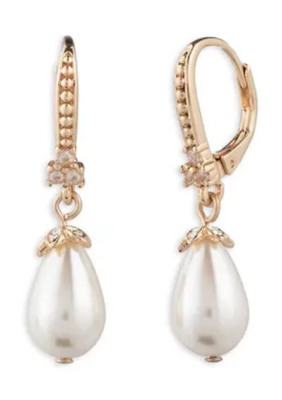 Pearl Leverback Drop Earrings
