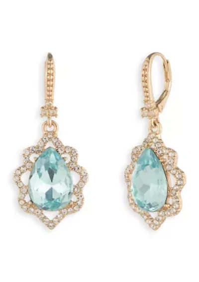 Crystal Stone Gold Tone Drop Earrings