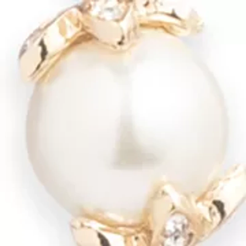 Gold Tone Pink Pearl Frontal Necklace