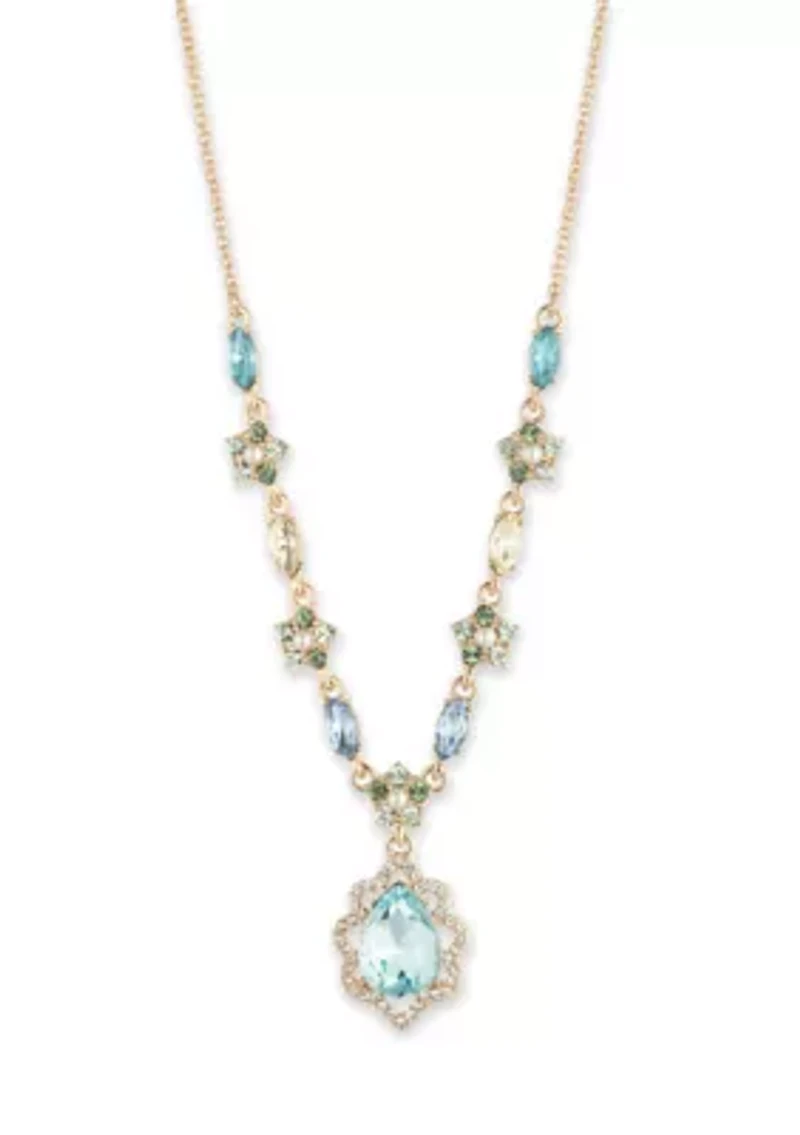 Gold Tone Blue 16" Y Necklace