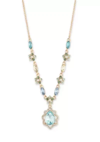 Gold Tone Blue 16" Y Necklace