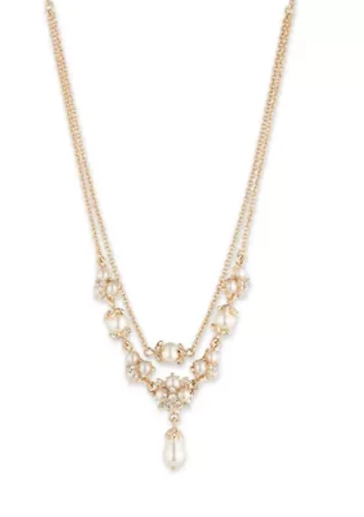 Gold Tone Pearl Pendant Frontal Necklace