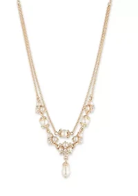 Gold Tone Pearl Pendant Frontal Necklace
