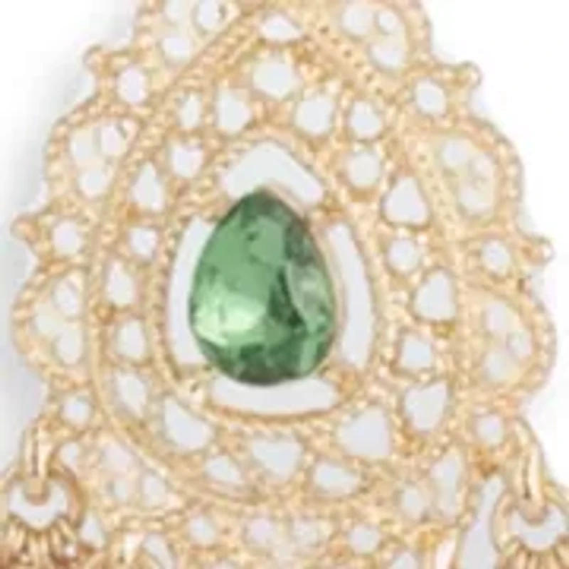 Gold Multi-layered Green Crystal Pendant Necklace