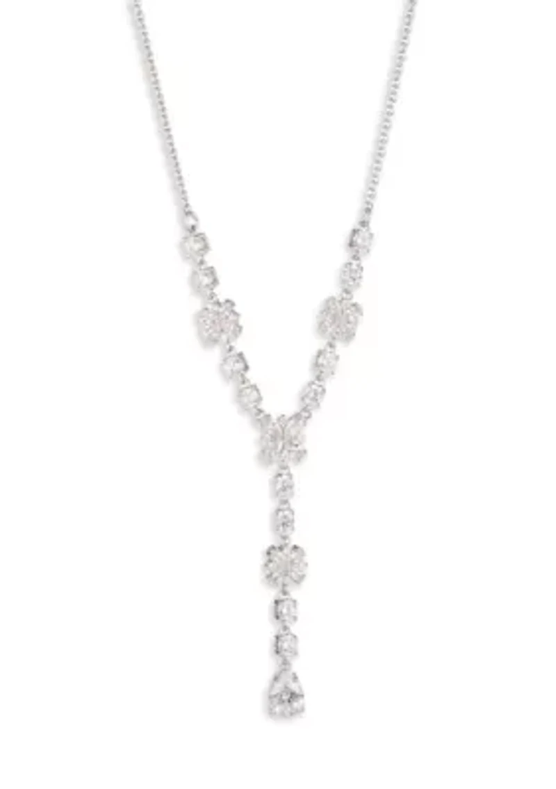 Silver Tone Crystal Y Necklace