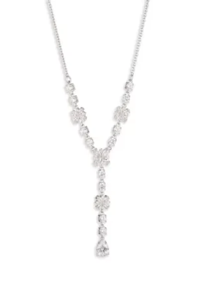 Silver Tone Crystal Y Necklace