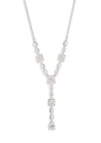 Silver Tone Crystal Y Necklace