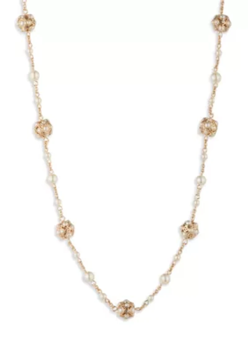 Gold Tone Pearl Collar Necklace