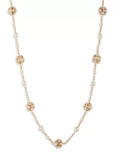 Gold Tone Pearl Collar Necklace