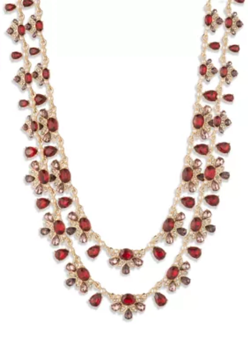Red Crystal Multi Row Necklace