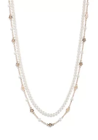 White Beaded Multi-Row Star Pendant Necklace