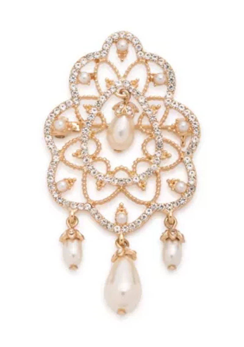 White Pearl Gold Tone Cross Pin