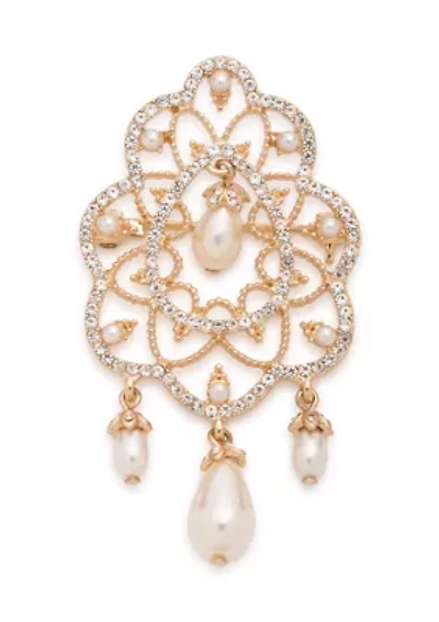 White Pearl Gold Tone Cross Pin