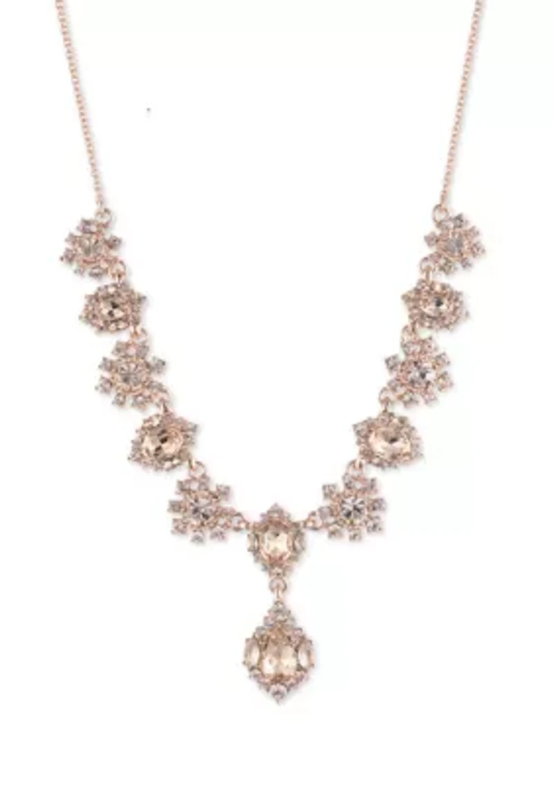 Rose Gold Tone 16" Pink Y Neck Necklace