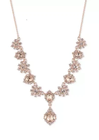 Rose Gold Tone 16" Pink Y Neck Necklace