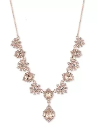 Rose Gold Tone 16" Pink Y Neck Necklace