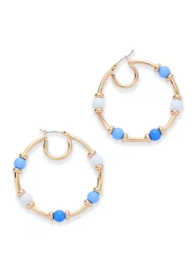 Beaded Gold Tone Hoop Earrings