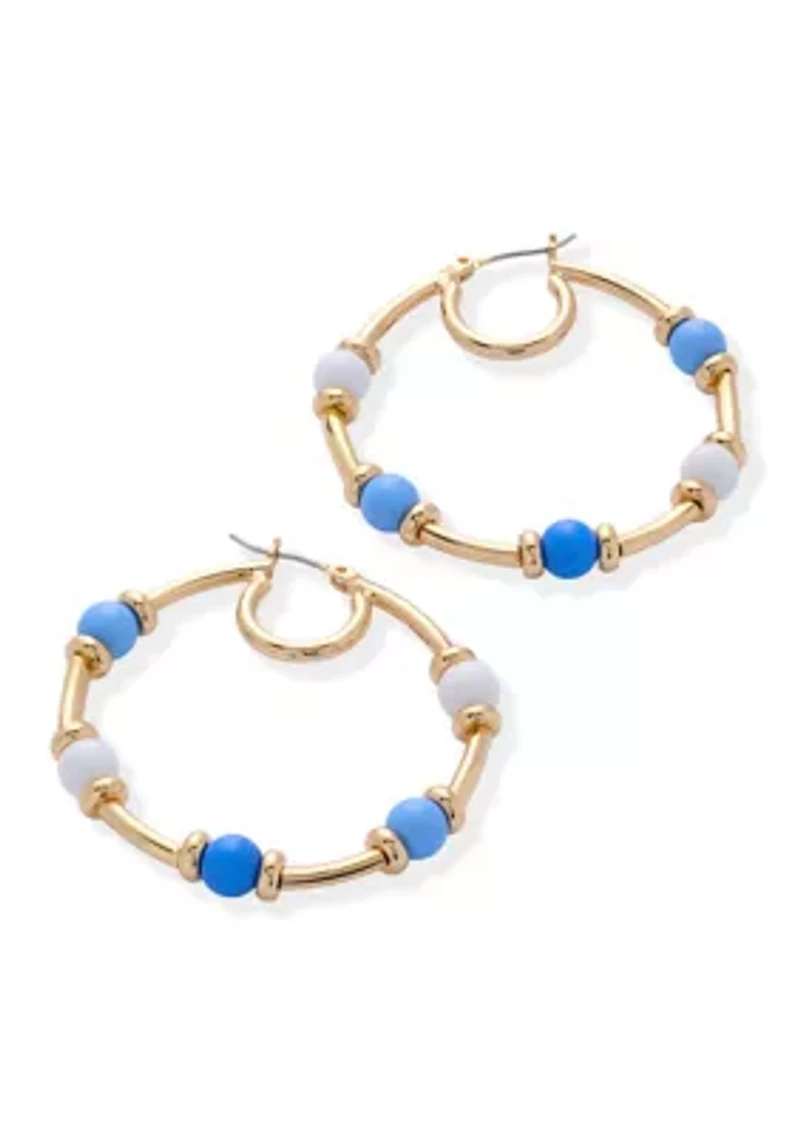 Beaded Gold Tone Hoop Earrings