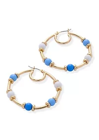 Beaded Gold Tone Hoop Earrings