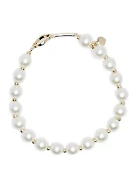 Gold Tone Pearl Stretch Bracelet