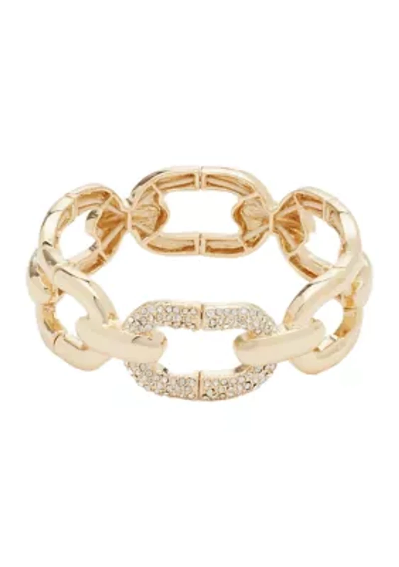 Silver Tone Stretch Smooth Pave Link Bracelet