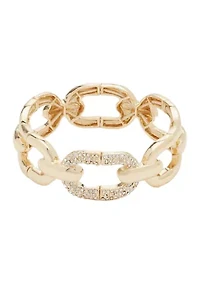 Silver Tone Stretch Smooth Pave Link Bracelet